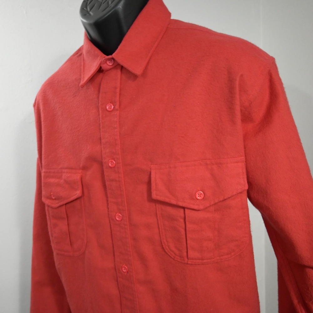 VTG Eddie Bauer Chamois Flannel Shirt Red Long Sleeve Button Up Mens XLT XL TALL
